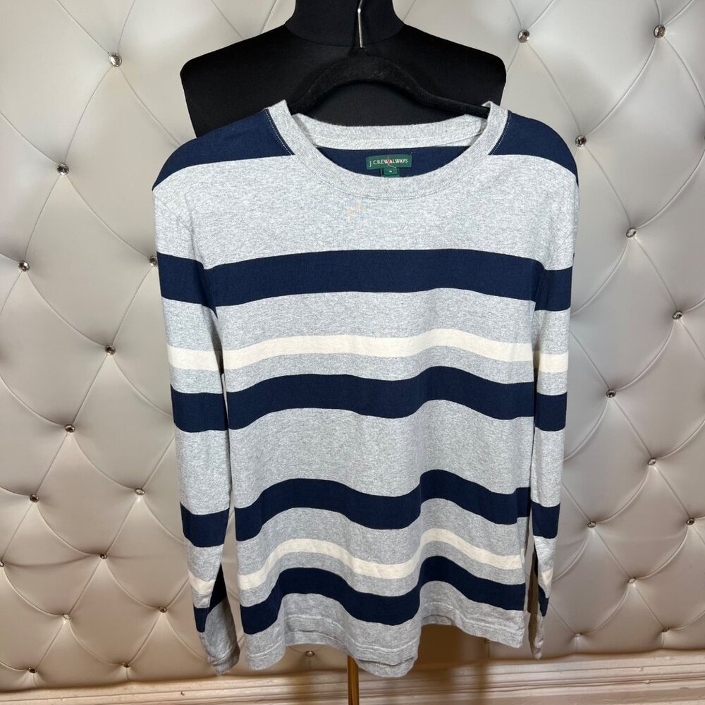 J. Crew Always Blue And Gray Crewneck Sweater Classic Stripes Size M